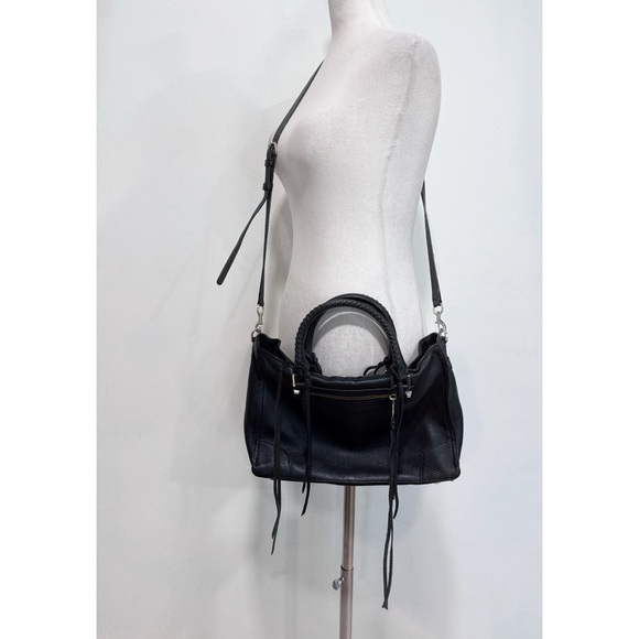 Rebecca Minkoff Black Textured Grain Leather Regan Satchel Shoulder Fringes Bag​ - Picture 11 of 12